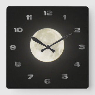 Carrée Horloge - Lune avec chiffres arabes