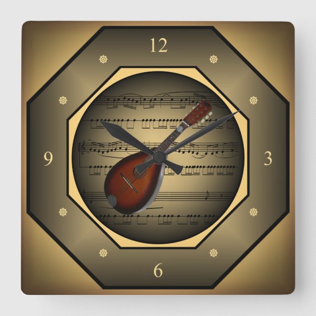 Carrée Horloge ~ Mandolin~ Partition Musique ~ Toscane ~  (Recto)