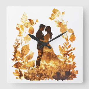 Carrée Horloge Mariage Rustique d'automne