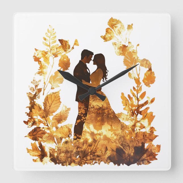 Carrée Horloge Mariage Rustique d'automne (Recto)