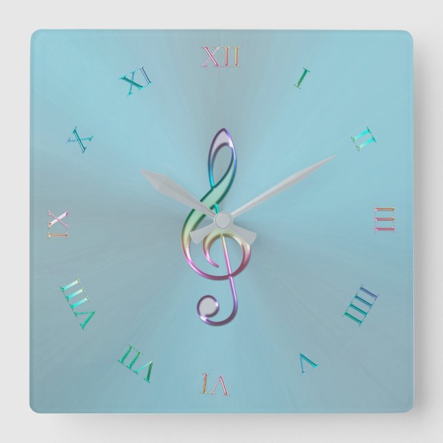 Carrée Horloge Metallic Pastel Musique Clé (Recto)