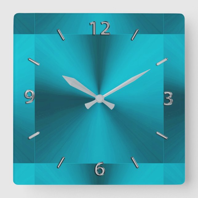 Carrée Horloge métallique bleu turquoise (Recto)