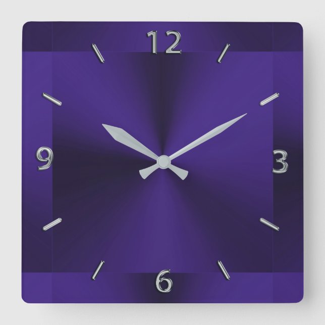 Carrée Horloge métallique moderne royale violette (Recto)