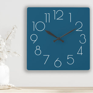 Carrée Horloge moderne minimaliste bleu marine et blanc m