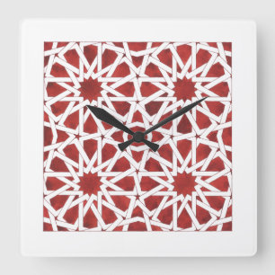 Carrée Horloge Mosaïque marocaine rouge ROSETTE