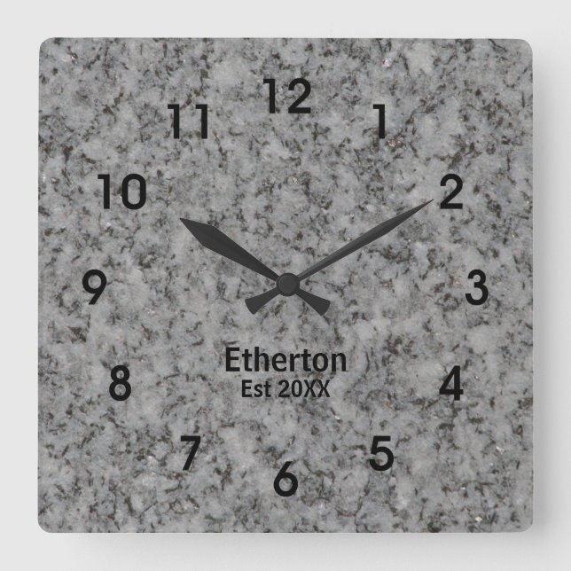Carrée Horloge Motif acrylique de style granit gris (Recto)