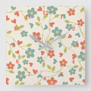 Carrée Horloge Motif des fleurs