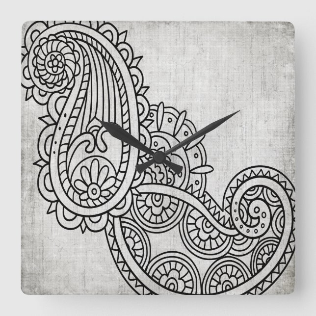 Carrée Horloge Motif Gris Mehndi (Recto)