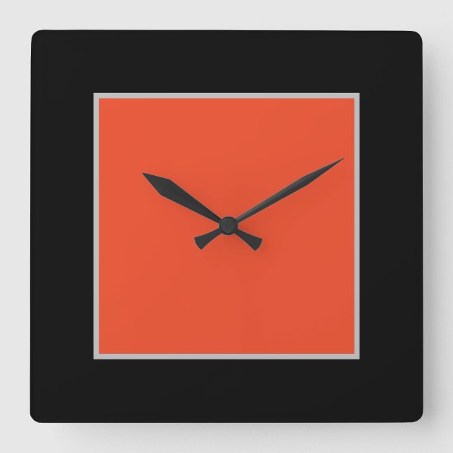 Carrée Horloge Mur Acrylique Noire/Orange (Recto)