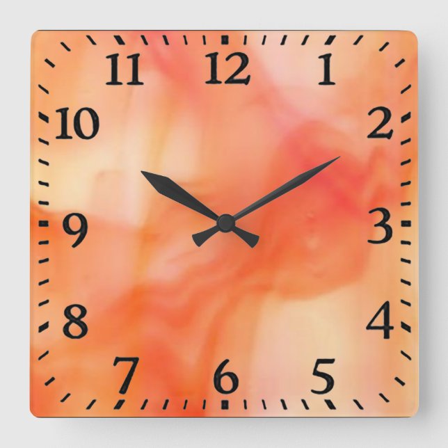 Carrée Horloge Mur Acrylique Sq.Orange Tige Verre (Recto)