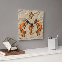 Horloge Mur Carré Kokopelli Et Cactus