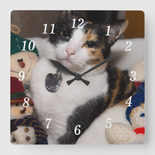 Carrée Horloge Mural Calico Et Snowmen