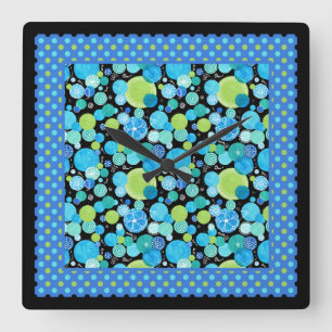 Carrée Horloge murale, Mix'n'Match : Lunes bleues, Pois