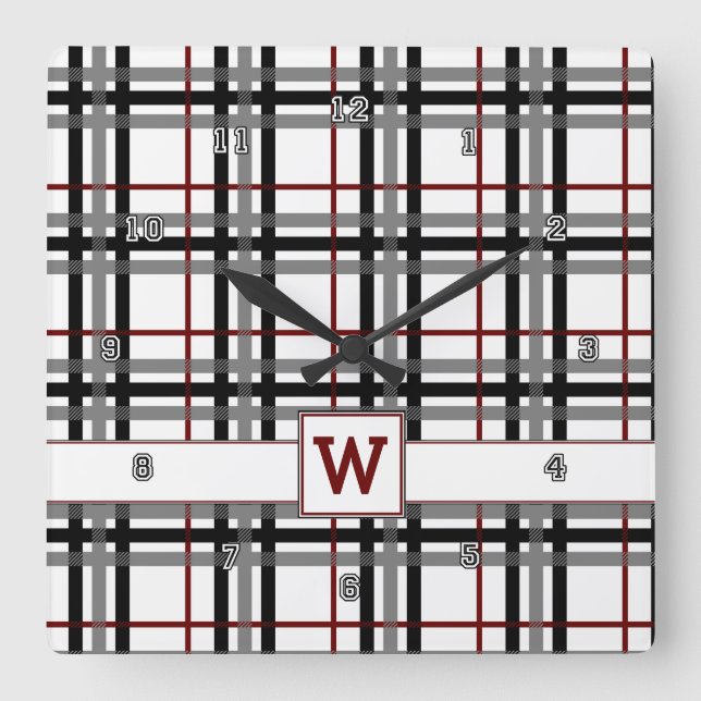 Carrée Horloge noire blanche et rouge (Recto)