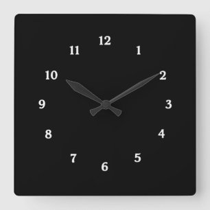 Carrée Horloge noire lisse et simple avec les nombres
