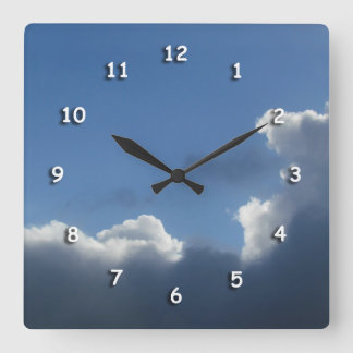 Carrée Horloge - Nuages avec revêtement argenté