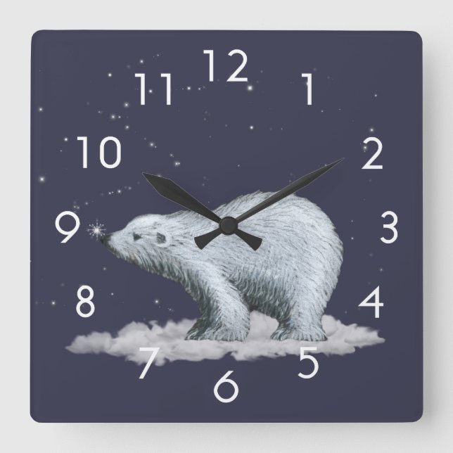 Carrée Horloge Ours Polaire Flocon de Neige (Recto)