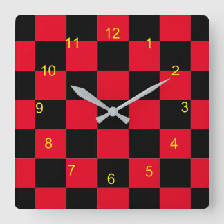 Carrée Horloge - Panneau rouge et noir