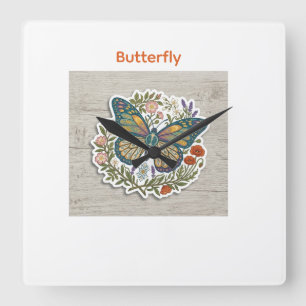 Carrée horloge papillon