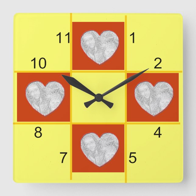 Carrée Horloge - Patchwork (coeur rouge) (Recto)