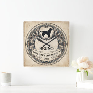 Carrée Horloge personnalisée avec silhouette de chien vin