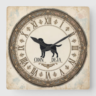 Carrée Horloge personnalisée avec silhouette de chien vin