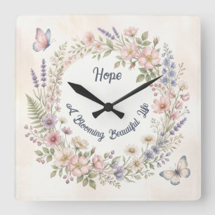 Carrée Horloge personnalisée florale Cottagecore de rêve