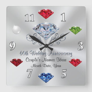 Carrée Horloge personnalisée pour le 60e anniversaire ave