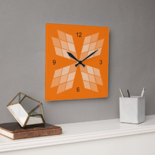 Carrée Horloge - Pétales de diamant sur Orange