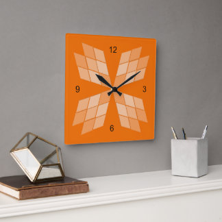 Carrée Horloge - Pétales de diamant sur Orange
