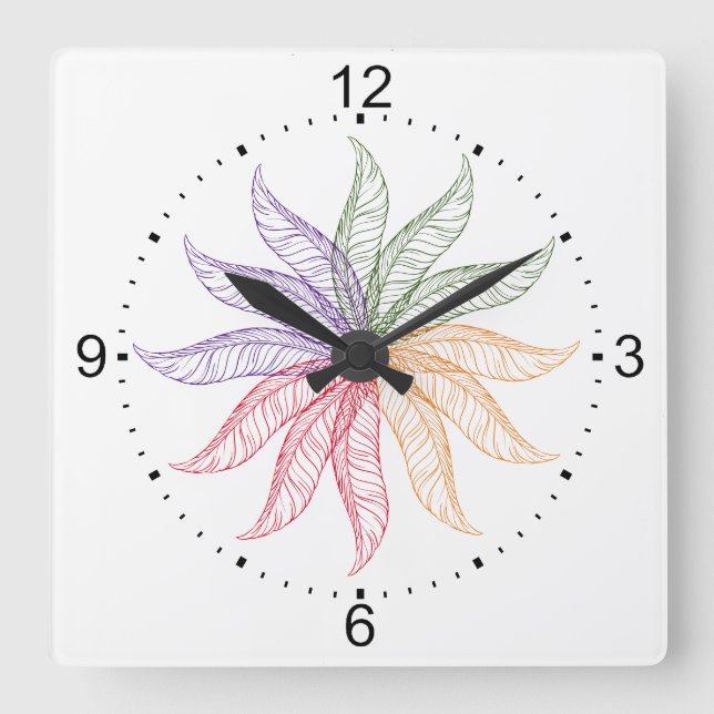 Carrée Horloge - Plumes colorées (Recto)