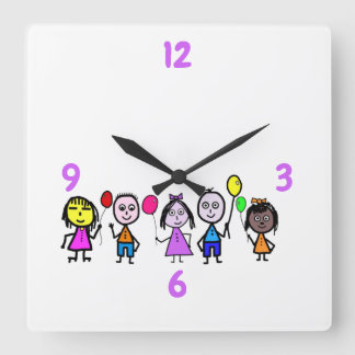 Carrée Horloge pour enfants du monde