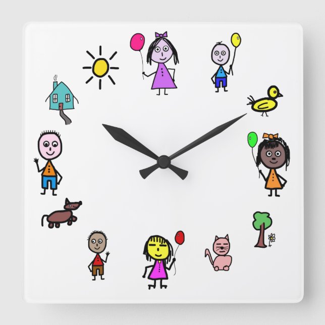 Carrée Horloge pour enfants du monde (Recto)