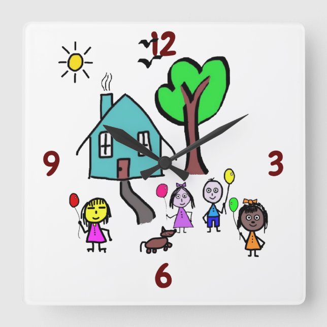Carrée Horloge pour enfants du monde (Recto)