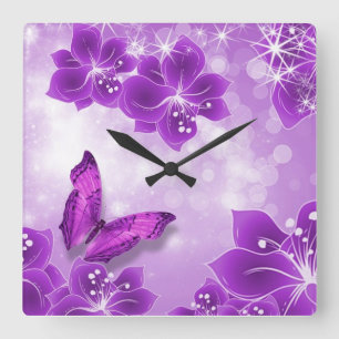 Carrée Horloge pourpre de papillon
