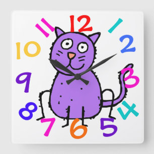 Carrée Horloge pourpre mignonne de conception de chat