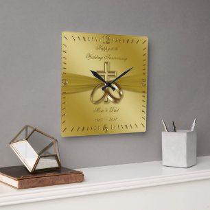 Carrée Horloge religieuse du 50e anniversaire du Mariage 