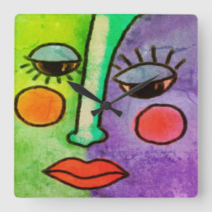 Carrée Horloge ronde colorée Abstraite peinture faciale