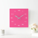 Carrée Horloge rose avec couleurs personnalisées Numéros<br><div class="desc">Couleurs personnalisées - Horloges murales roses - Choisissez / ajoutez votre arrière - plan favori et les couleurs numériques / polices / taille - avec l'outil Personnalisation ! - ou Ajouter votre texte / logo / plus ! Bonne chance - Soyez heureux :) Design MIGNED</div>