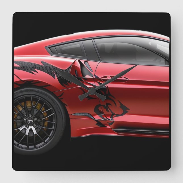 Carrée Horloge rouge Mustang Coyote (Recto)