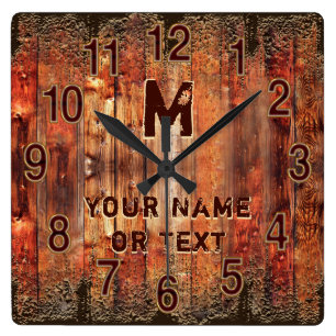 Carrée Horloge rustique personnalisée avec VOTRE TEXTE