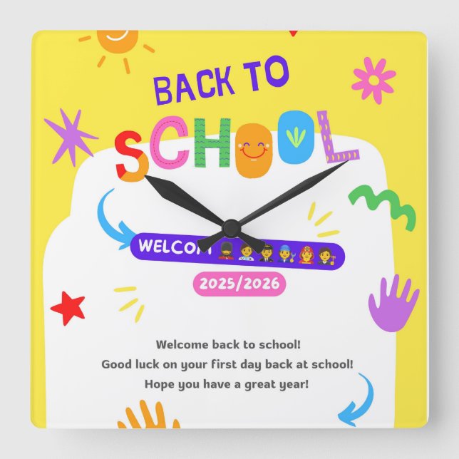 Carrée Horloge scolaire pour les enfants pour la nouvelle (Recto)