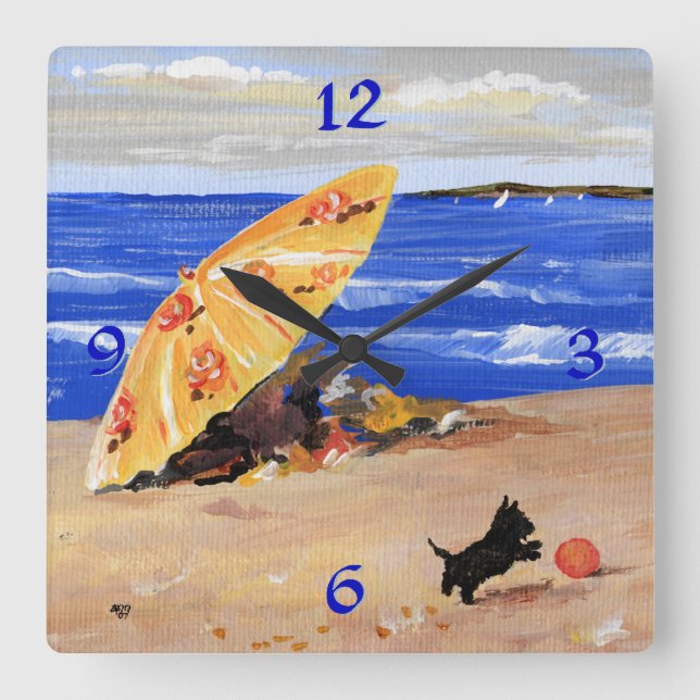Carrée Horloge Scottie à la Plage (Recto)