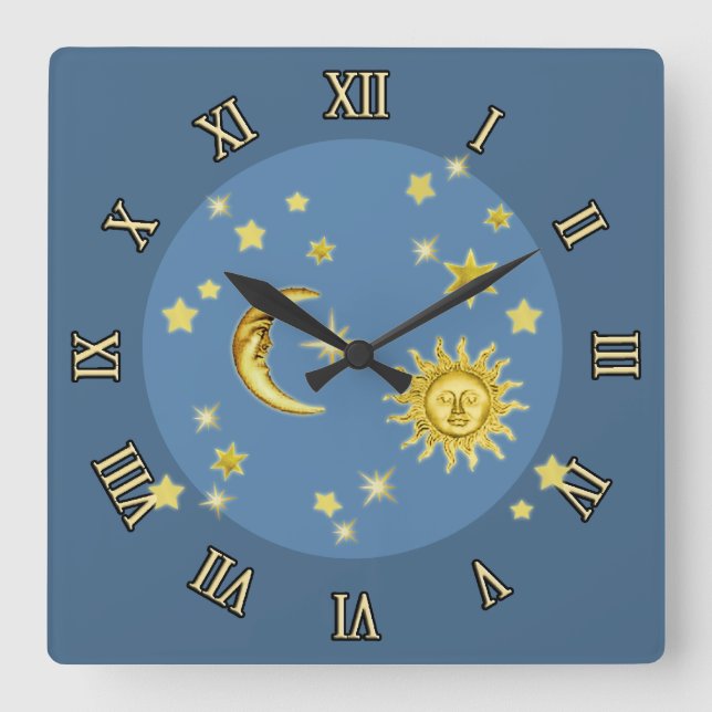 Carrée Horloge Soleil, Lune et Étoiles (Recto)