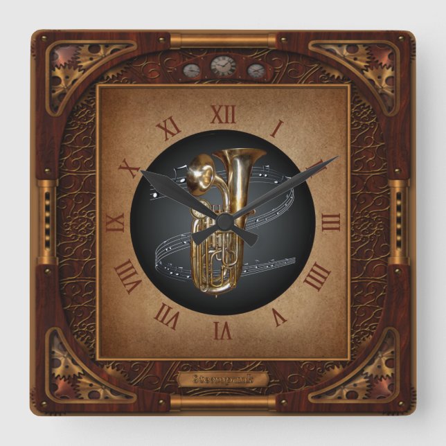 Carrée Horloge Steampunk~Doublophone~Double Bell Euphoniu (Recto)