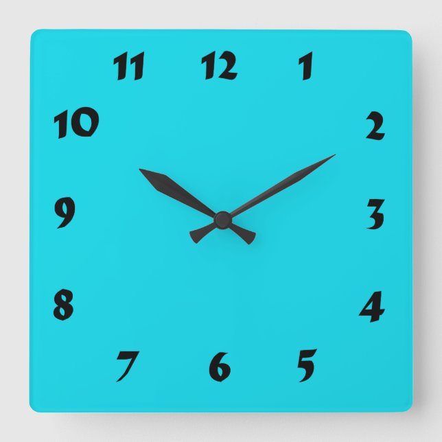 Carrée Horloge Turquoise de lumière numérique modifiable (Recto)