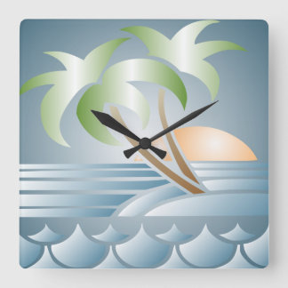 Carrée Horloge vintage Art déco Tropical Beach Wall