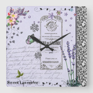 Carrée Horloge vintage de collage de lavande