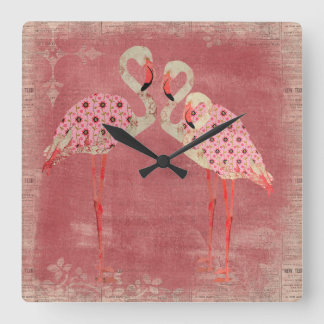 Carrée Horloge vintage des Flamants roses floraux roses