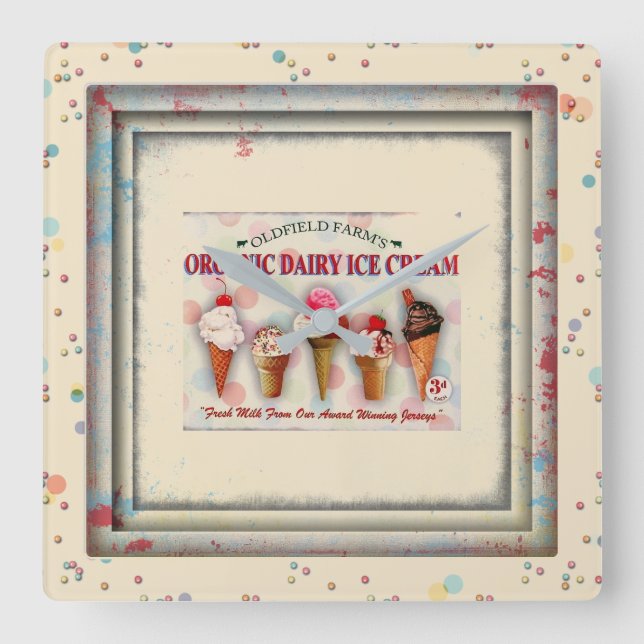 Carrée horloge vintage du glacier (Recto)